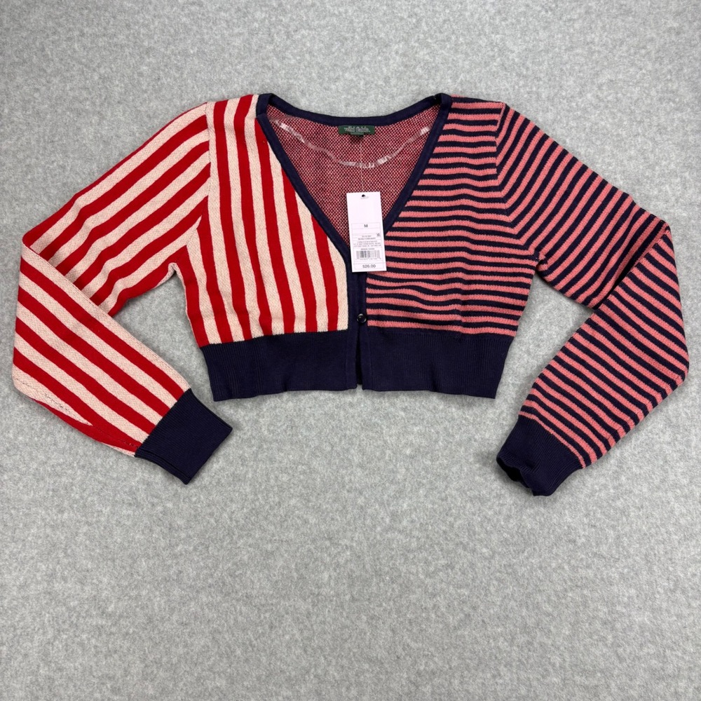 Wild Fable Striped Crop Cardigan Womens M Red Multi Colorblock V-Neck Knit Retro